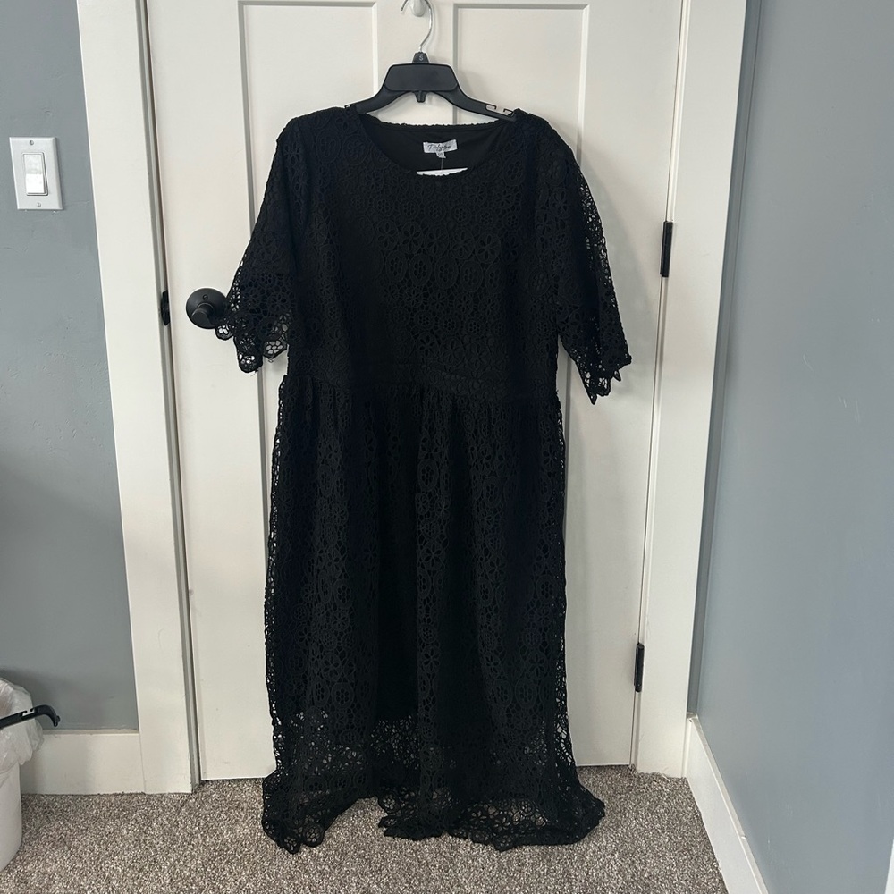 Polagram Black Crochet Detail Dress